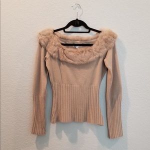 Rare White House Black Market Fur Collar Sweater